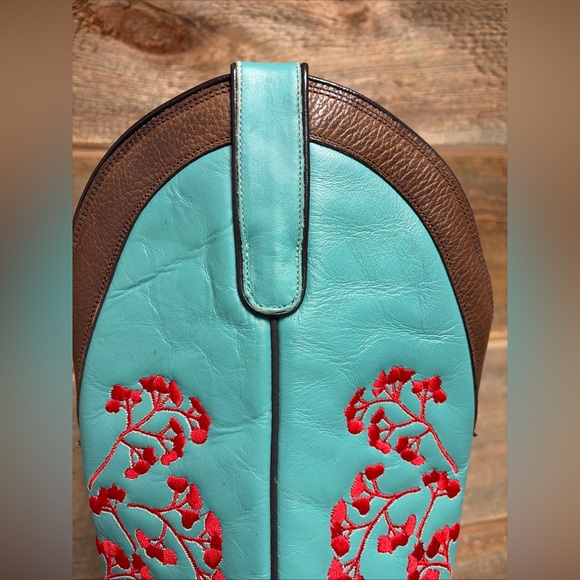 Vtg Y2k LANE Boots Floral Jade Sz 8.5 Embroidered Snip Toe Leather Cowgirl Boots - Picture 2 of 16